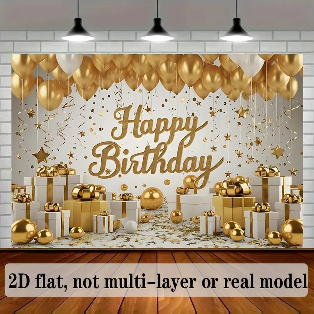 1pc Reusable Polyester 2D Flat Banner - Happy Birthday Party Background Decoration, Home Wall Photo Prop, Festive Home Supplies Backdrop, Reusable Polyester Backdrop