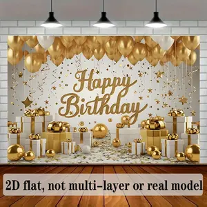 1pc Polyester 2D Flat Banner, Happy Birthday Party Background Decoration, Home & Room Wall Photo Prop, Festive Home Supplies Backdrop