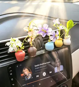 5Pcs Mini Car Vent Vases with 5 Artificial Flowers, Clips & Sticker Pads Cute Car Decor for Women Girls