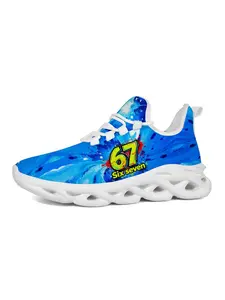 67 Six Seven Men's Unique Printed Casual Sneakers, Exclusive Blue Watercolor Art Design, Comfortable Sole for Urban Walks