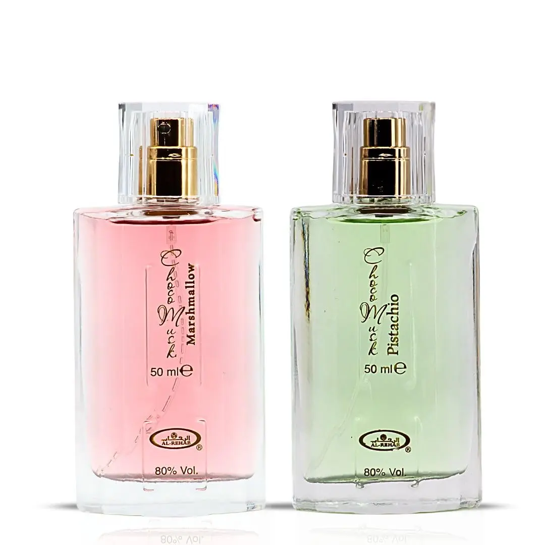 Al-Rehab Eau de Parfum Spray Set, Choco Musk Marshmallow & Pistachio Indulgent Fragrances, Long-Lasting Unisex Perfumes with Chocolate and Vanilla Notes, 2 x 50ml