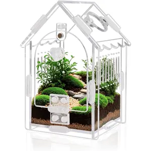 Jumping Spider Enclosure Internal Dimensions 3.15"x3.15"x5.6" Acrylic Terrarium Kit for Tarantulas Mantis Reptiles with Magnetic Door Ventilation & Easy Assembly