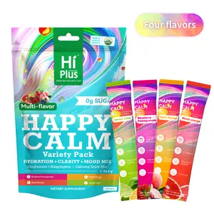 HiPlus Happy Calm Drink Mix with KSM-66 Ashwagandha, Vitamin D3 & Magnesium | Natural Stress Relief, Relaxation & Mood Support | Sleep Aid for Improved Sleep Quality & Minor Tension Relief | Portable Individual Packs in 4 Refreshing Flavors
