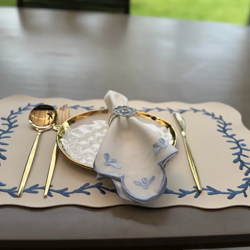 Blue & White Decorative Placemat | Washable Faux Leather Table Mat