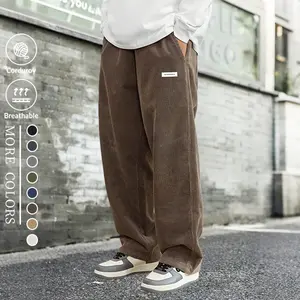 Corduroy straight-leg pants, plus size vintage casual style wide-leg pants, corduroy material breathable and skin-friendly, available in multiple colors, suitable for young people's daily street and campus wear in various scenes