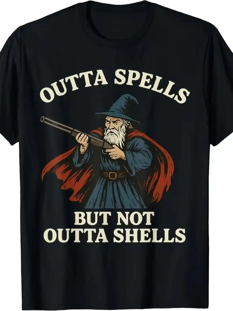 Outta Spells But Not Outta Shells Wizard Fantasy Meme T-Shirt | 100% Cotton Vintage Graphic Tee, Unisex Heavyweight Streetwear Casual Crewneck Top, Funny Tabletop Gaming RPG Nerd Gift for Men Women