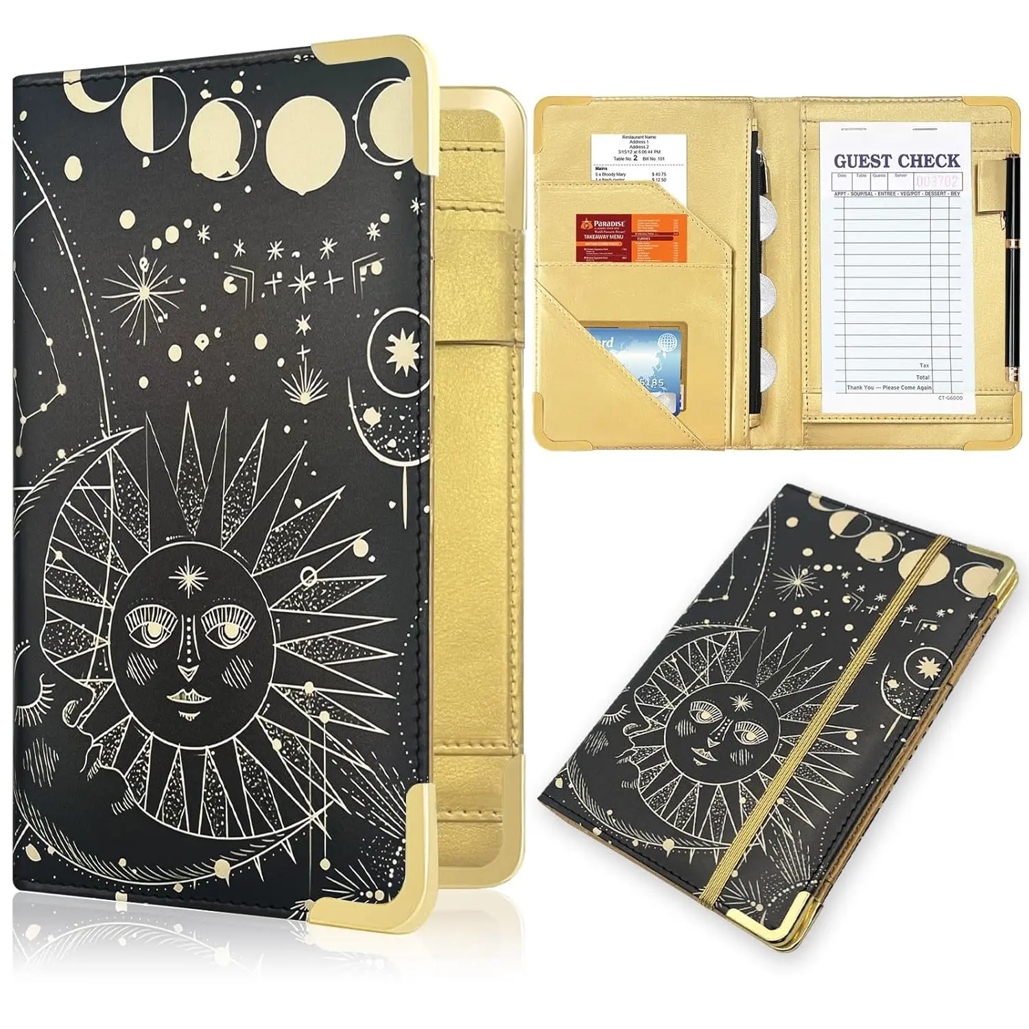 Server Books for Waitress With Zipper Pocket Leather Checkbook Fits Apron