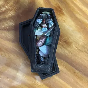 Mystery Crystal Chips in Coffin - Handmade Home Ornament with Enchanting Mystery Element Design