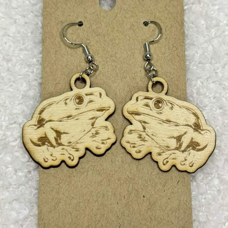 Wood Frog Earrings - Handcrafted Wooden Frog Design with Secure Hoop Clasp for Everyday Wear