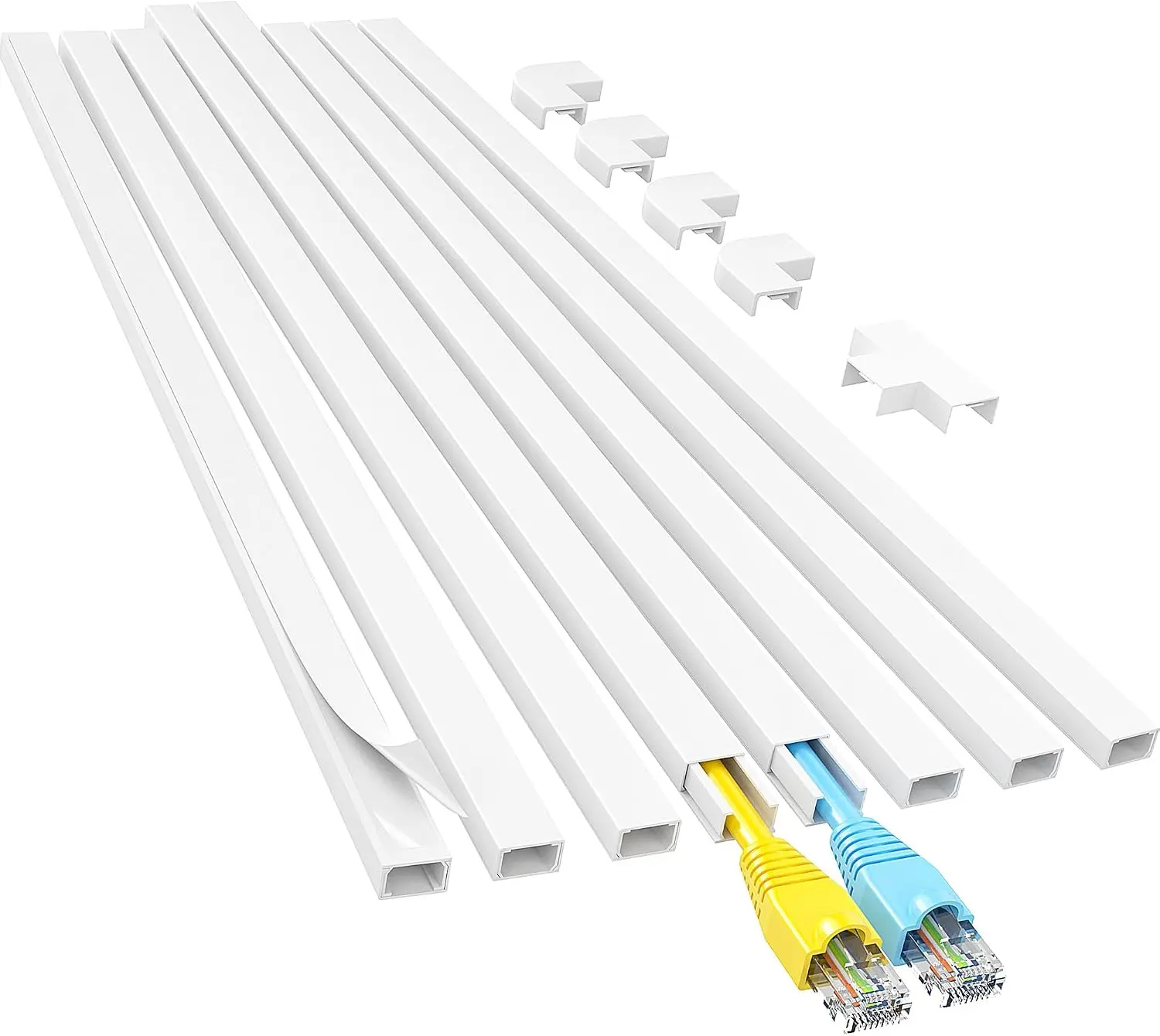 Cord Hider, 113in One-Cord Cable Concealer, Cord Covers for Wires on Wall, Easy Install Cable Management Kit for 2 Small Wires, Cables Raceway Home Office, W0.59in H0.4in, White