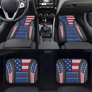 Set of 4 Vintage American Flag Car Floor Mats - All Weather Polyester for Sedans and SUVs, Perfect Unisex Gift