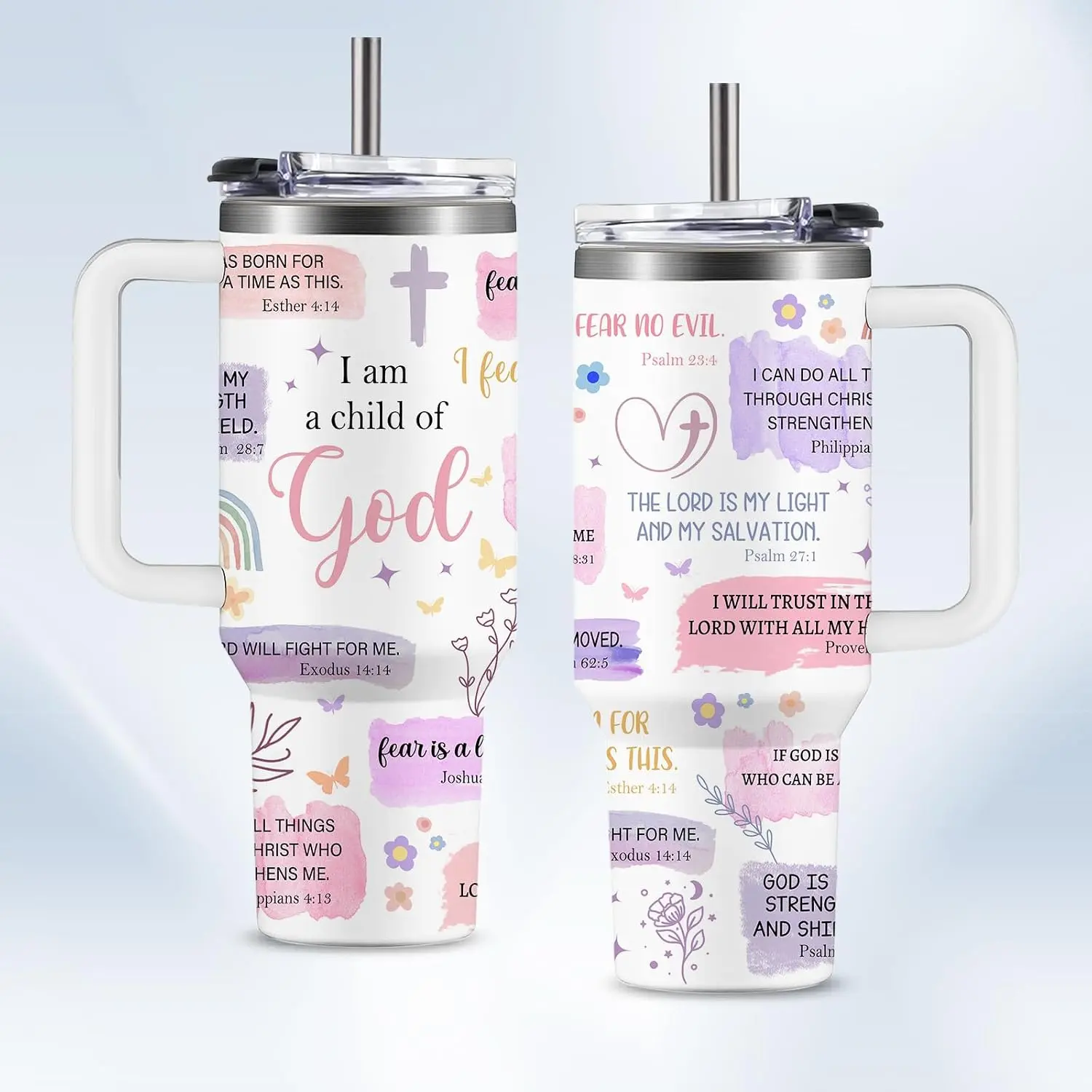 Christian Gifts for Women 40oz Tumbler - I Am a Child of God Insulated Travel Mug with Handle & Straw - Birthday Christmas Gift, Inspirational Religious Catholic Baptism Confirmation Gift for Her - god10268