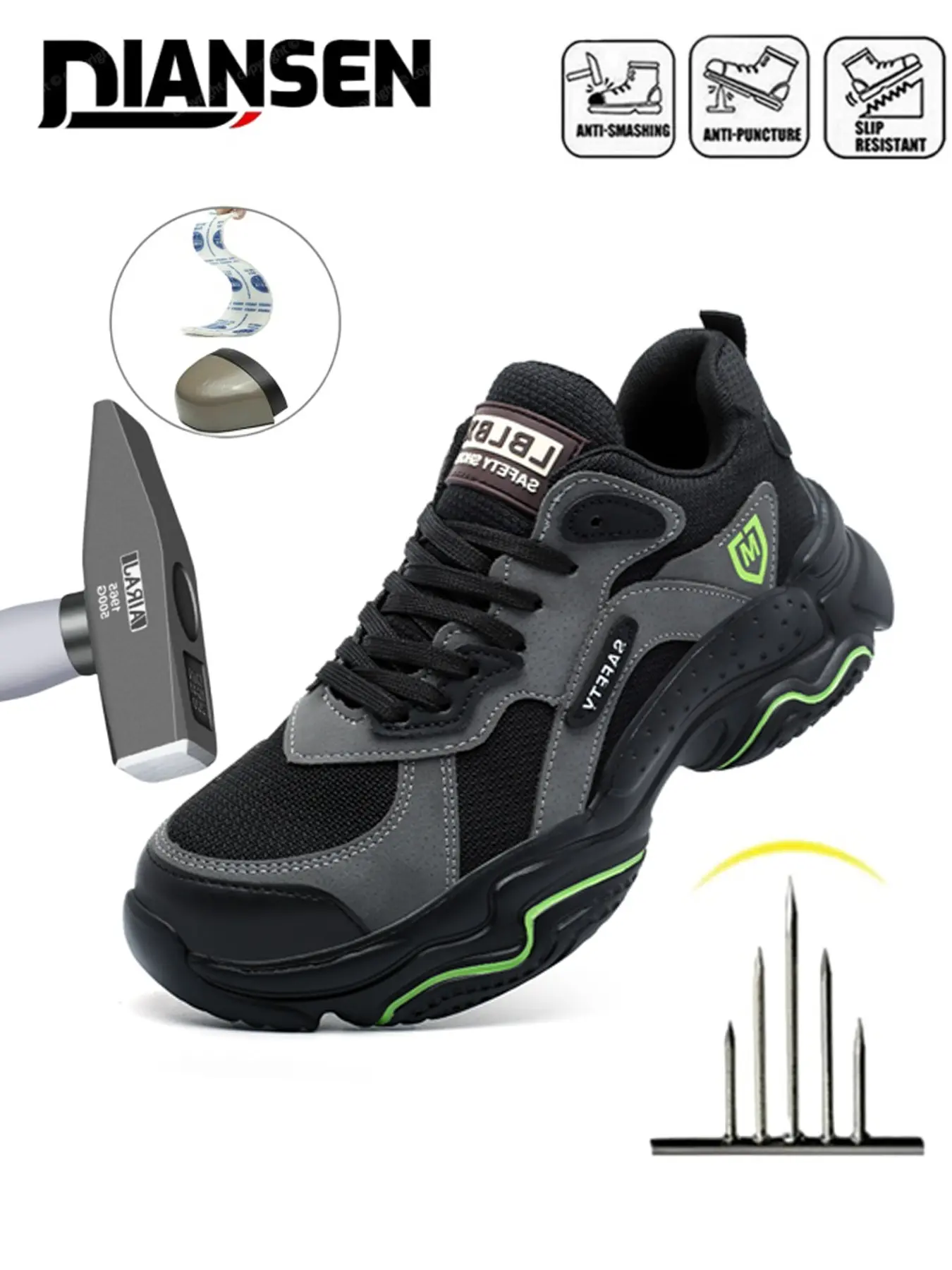 Steel Toe Shoes for Men, Protective Work Shoes, Nonslip Work Shoes for Construction Breathable Sneakers for Warehouse Lightweight Safety Anti-Punctur and Anti-smash Indestructible Sneakers for Industrial all-season outdoor Security Guard Shoes