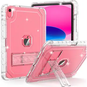Case for iPad A16 11th Generation 11 Inch 2025 / 10th Gen 10.9 Inch Case 2022, Heavy Duty Shockproof Rugged Protective Translucent Cover with Pencil Holder Kickstand for , Clear Glitter
