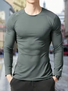Men's Long Sleeve Sporty T-Shirt, Quick-Dry Ice Silk, Fitted Casual Gym Outdoor Shirt, All Seasons, Plain Design, Athletic Top, Gym Tops, Gym Exercise Activewear, Gym Athletic Clothes