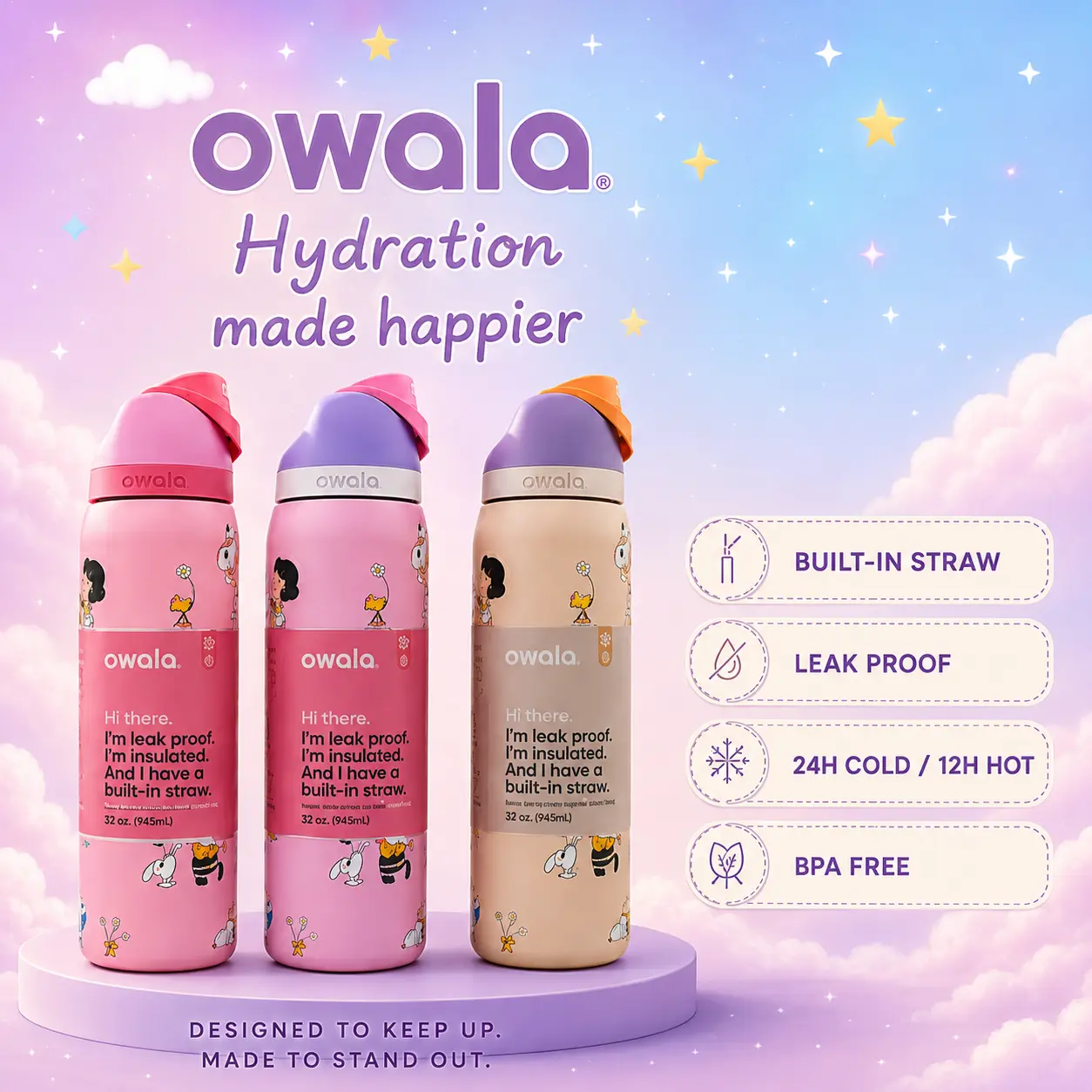 [SALE OFF 50% - LIMITED STOCK] New 2026 summer Owala fullcollection FreeSip 32oz, Leakproof Built-in Straw, BPA Free Stainless Steel Cup, 24H Cold 12H Hot Travel Gym Bottle#Owala