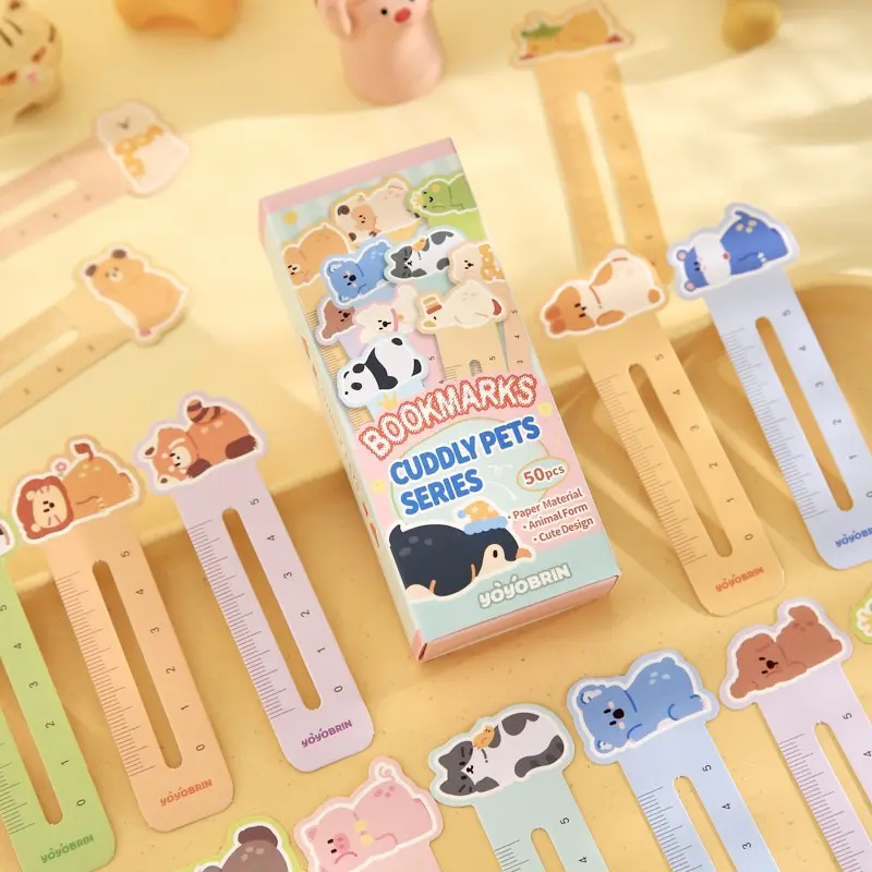 Cute Pet Bookmarks with Ruler, 50pcs Pack, Animal Themed Back-To-School Gifts, Adorable Bookmark Set for Kids and Students