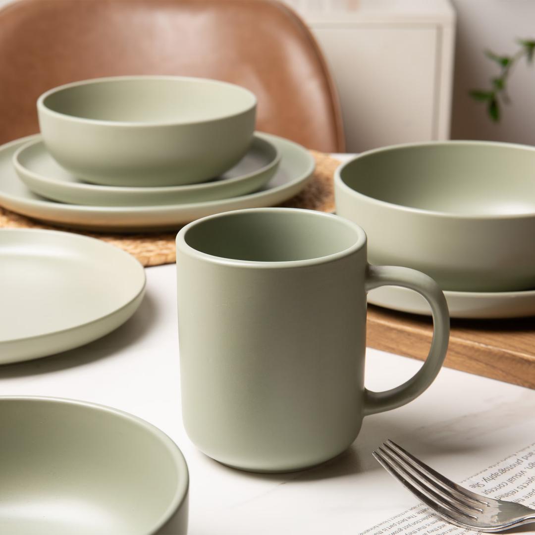 12-Piece Stoneware Dinnerware Sets With Mugs  Microwave & Dishwasher Safe  Non-Toxic Dinner Plates Bowls Set   Stackable Matte Glaze Kitchenware For 3