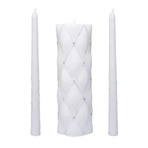 Wedding Unity Candle Set - 11.5” Pillar Candle & Two Taper Candles - Available in White and Cream - Elegant Design for Decor and Gifts