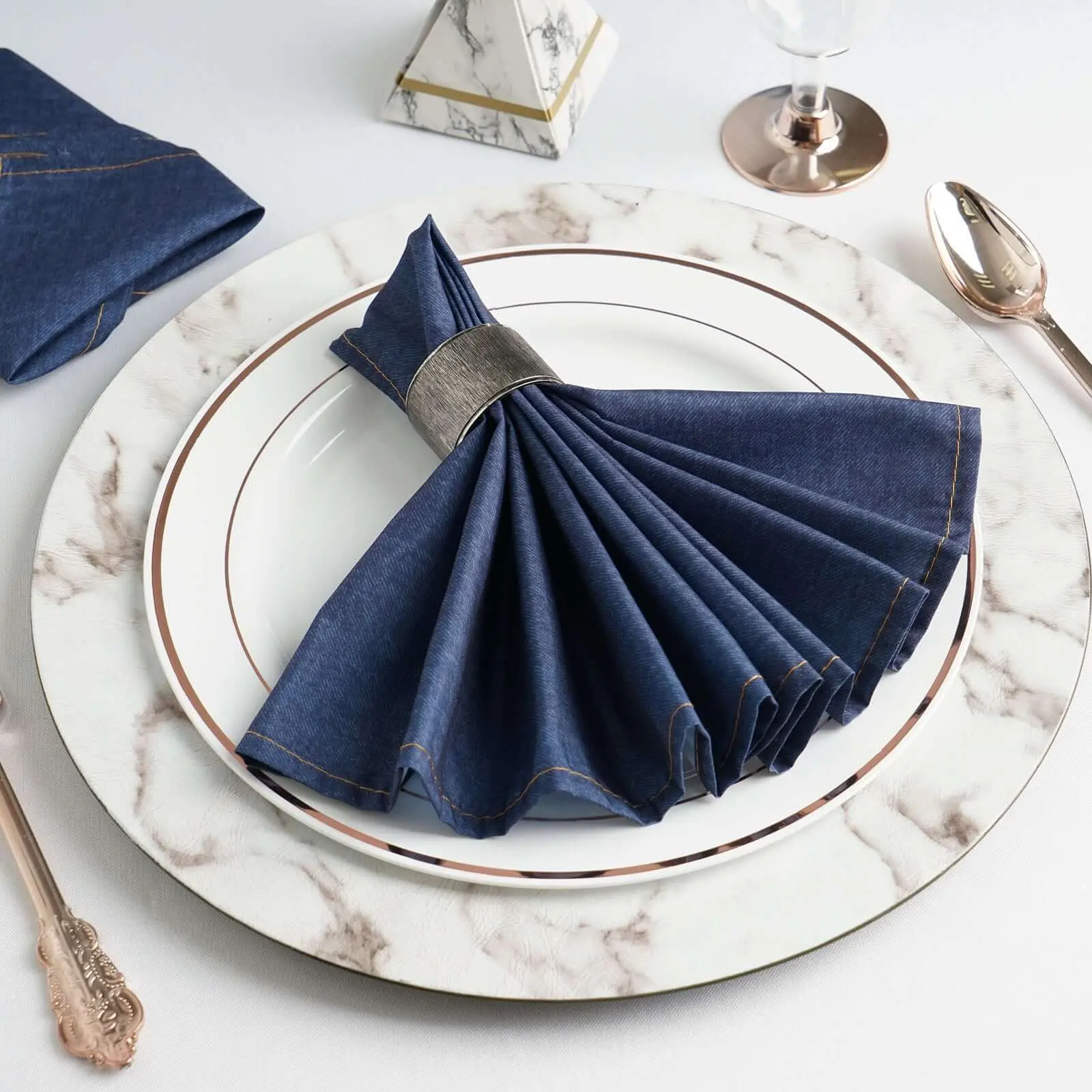 5-Pack Square Polyester Fabric Multipack Napkins, 17"x17" Faux Denim Dark Blue Dinner Napkins, Tableware for Casual Gatherings & Themed Events