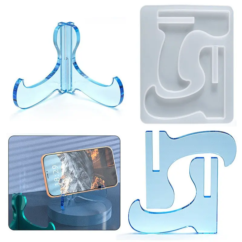 1Pcs DIY Crystal Epoxy Resin Mold Assembly Mobile Phone Table Bracket Silicone Mould Desktop Decoration Photo Frame Stand