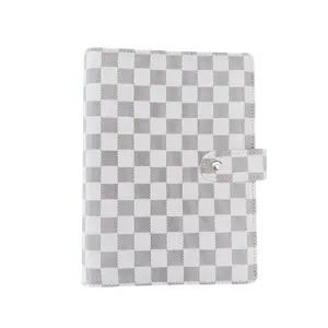 Classic White Checkered Binder A5 6-Ring White and Grey Elegant Design for Notes & Small Documents