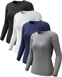 4 PCS Women's Long Sleeve Compression Shirts, Dry Fit Workout Athletic Sun Protection Cooling Tops for Yoga Running Gym 2 4 Pack