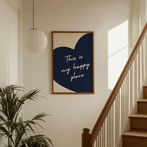 [Sale off up to 65%][Free Ship][No Frame] Navy Blue Heart Print, Trendy Maximalist Wall Art, College Dorm Decor, Funky Poster