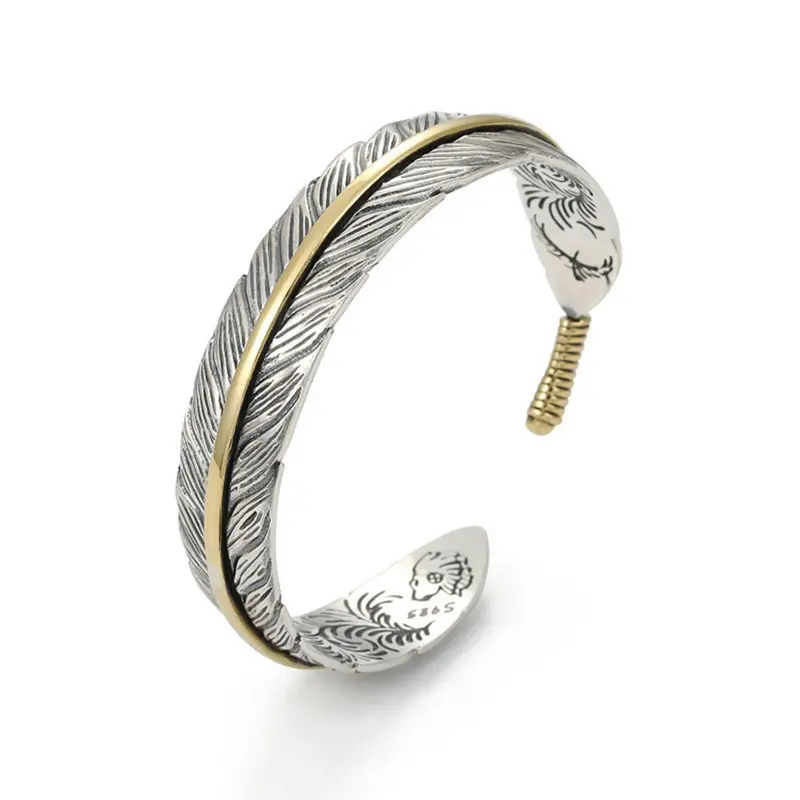 Unisex Adjustable Open Feather Motif Artificial Gemstone Jewelry Bracelet - Hip-Hop Edge Trendy Stack Bangle, Stackable Bracelets, Men's Accessories, Retro Fashion Casual Trendy Jewellery Accessories