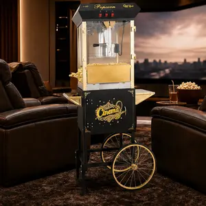 ARCH 16 Oz Commercial Popcorn Machine with Cart, Stainless Steel & Tempered Glass Movie Theater Style Popcorn Popper, 3-Switch Control, Warming Deck, Reject Kernel Tray, Includes Scoops and Measuring Spoons, Black, Black Color Options