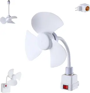 E27 Socket Fan Kit with Plug Adapter – Mini Quiet Electric Fan with Flexible Gooseneck Plug and Light Bulb Base, Energy-Saving Desk Fan for Kitchen, Bathroom, Dormitory, Office