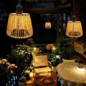 Handcrafted LED Hanging Light, Imitation Rattan Design, Japanese Style Bohemian Pendant, Battery Operated for Kitchen, Living Room, Bedroom