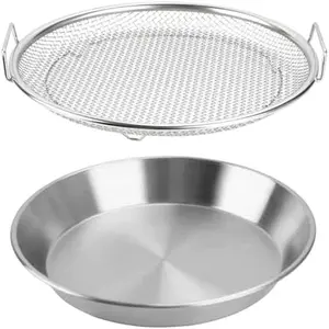 Round Stainless Steel Oil‑Filtering Mesh Strainer with Drip Pan, Multi‑use BBQ & Kitchen Tray