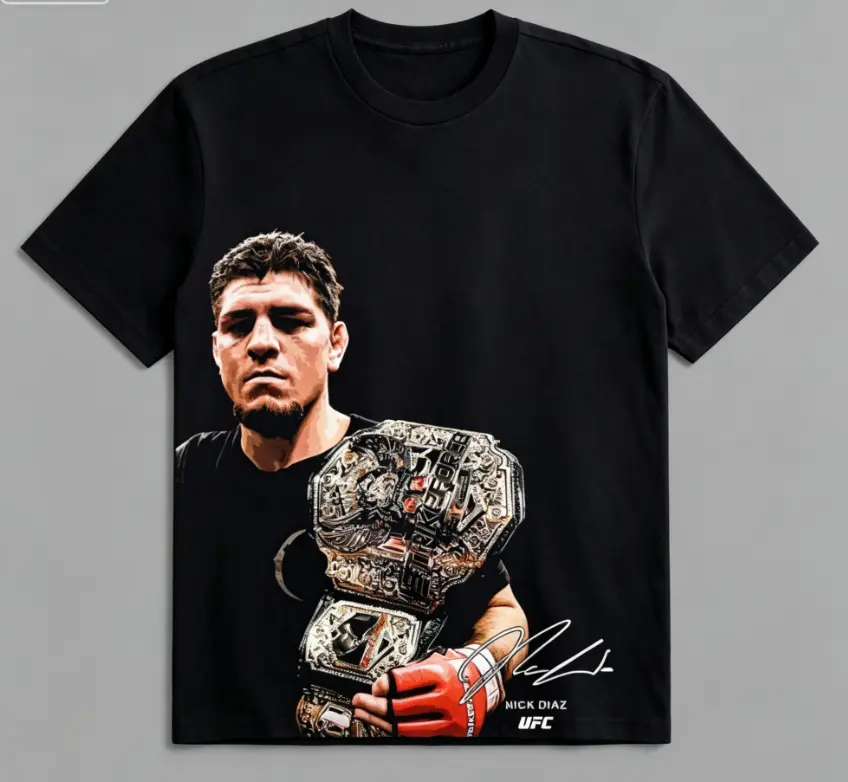 Women's Nick Diaz Champion Graphic T-Shirt - Unisex Heavy Cotton Round Neck Short Sleeve Tee for Fight Fans, Vibrant Casual Wear, Soft Polyester Print Top