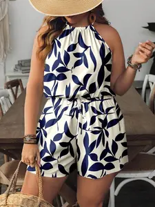 Plus Size Womens Halter Neck Ruched Romper – Boho Vacation Unitard