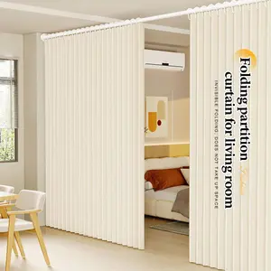 Foldable Solid Color Partition Curtain, Privacy Light Blocking, Hook and Tie, Space Saving, Tool-Free Quick Install, Multi-Color Options