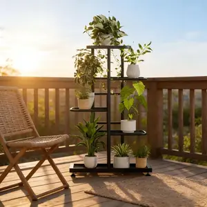 5-Tier Metal Plant Stand for Indoor Outdoor Use Multi-Level Flower Pot Holder Rack Irregular Design