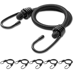 18 Inch Bungee Cords with Hooks, 6Pcs Heavy Duty Extra Strong Outdoor Elastic Rope, Multi-Purpose Weatherproof Elastic Bungee Straps for Luggage, Camping, Tarps, Bike Rack, Outdoor Tent (Black)