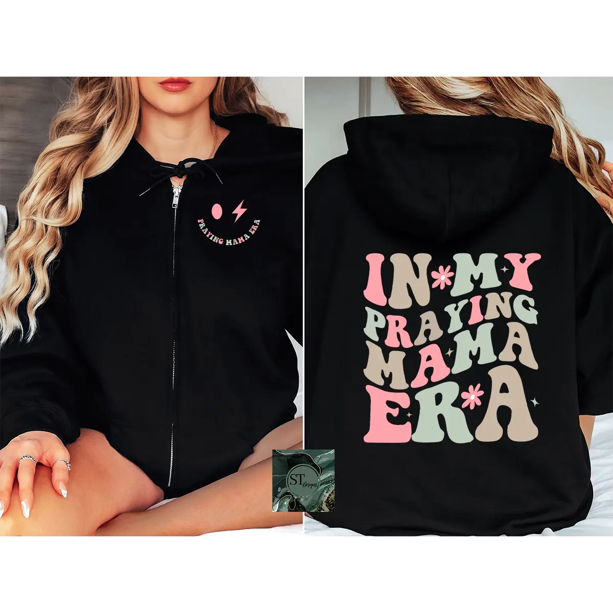 Praying Mama Era Zip Hoodie Black or Sport Grey