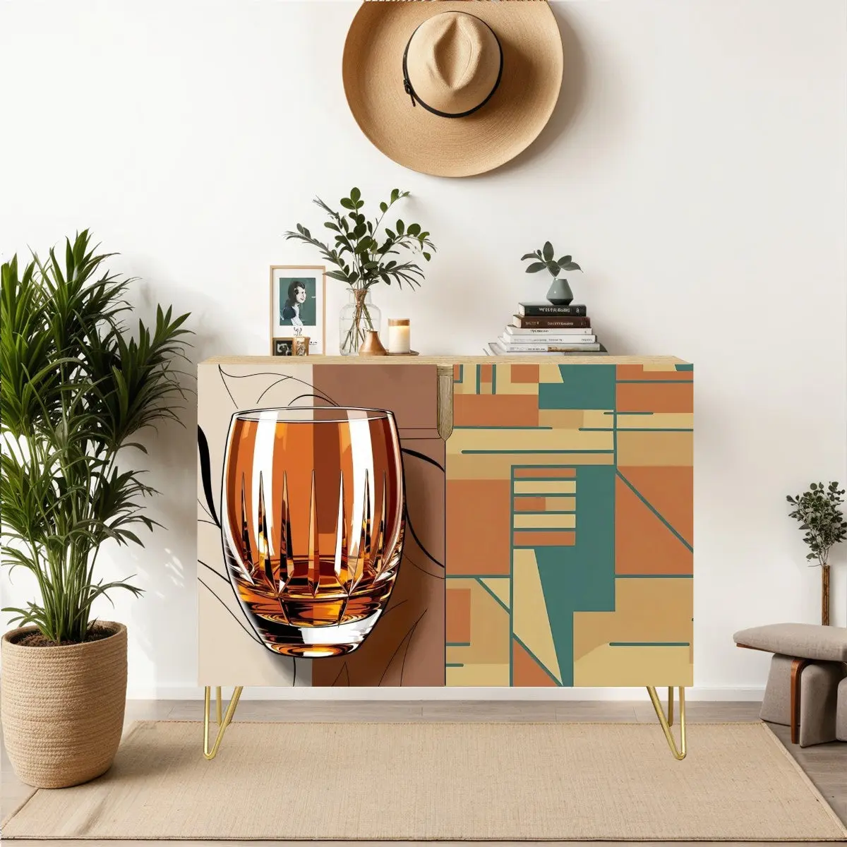 Mid Century Modern Bourbon Cabinet, Bauhaus Mod Wooden Storage Cabinet