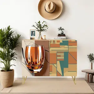 Mid Century Modern Bourbon Cabinet, Bauhaus Mod Wooden Storage Cabinet