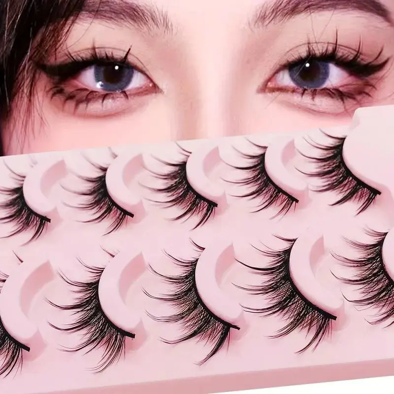 6pc Manga Anime Eyelashes, Natural Look False Eyelashes, Thin Fluffy 3D Curl Lashes, Cosplay False Eyelashes, (5 Pairs)