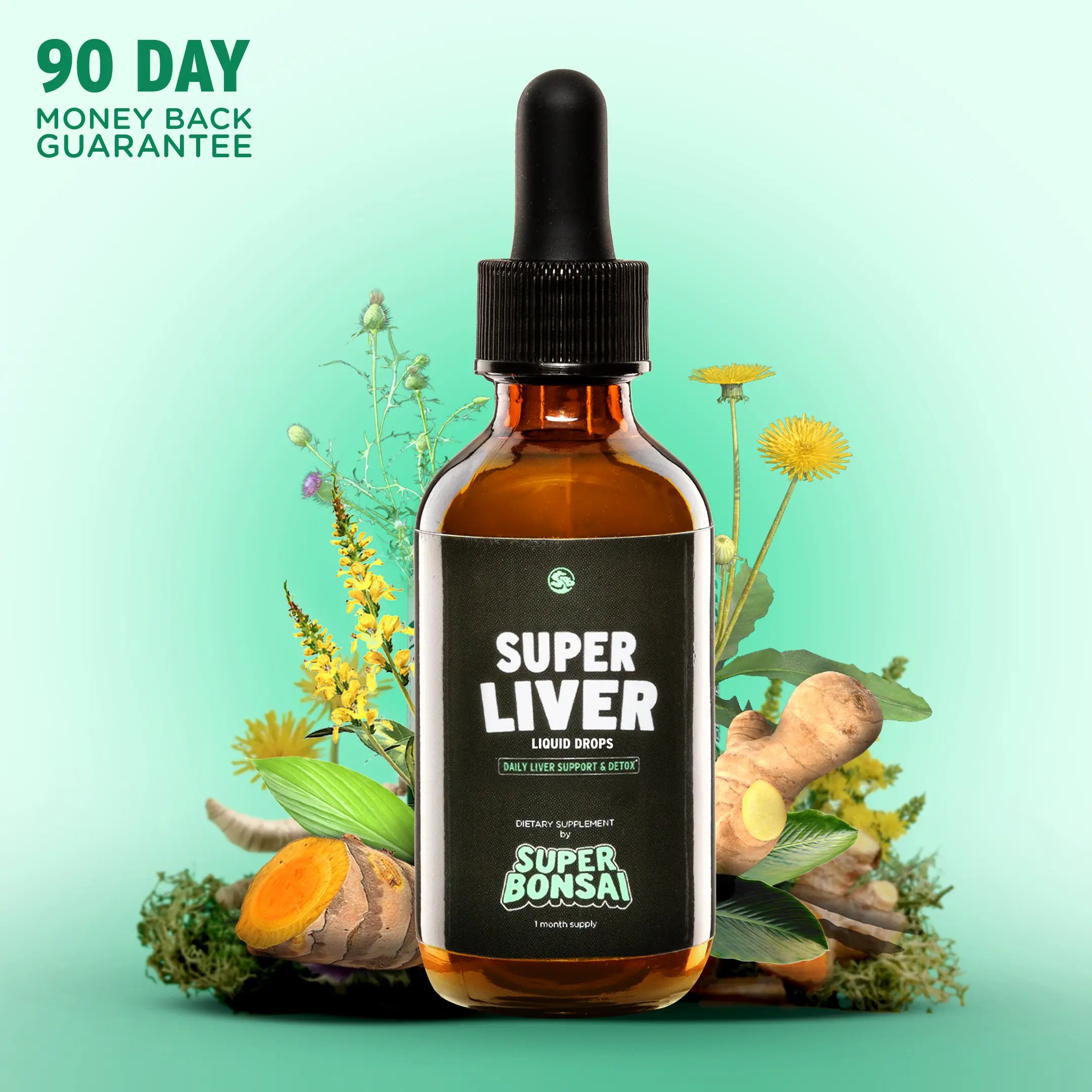 SuperBonsai Super Liver - Natural Ingredients with Milk Thistle and Dandelion Root - Daily Liver Support and Detox - GMO Free, Gluten Free, Vegan