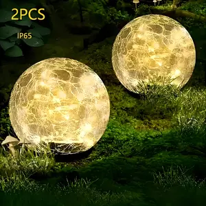 2PC solar outdoor garden decorative lights, spherical cracked outdoor garden lights, spherical cracked outdoor garden lights, solar lawn LED lights, IP65 waterproof, suitable for gardens, hallways, bedrooms, courtyards, lawn decoration, gifting
