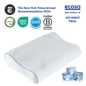 【100 Night Trial】Ecosa Cooling Cervical Pillow - Adjustable Memory Foam for Neck Support, Odorless Activated Carbon & Breathable Tencel Cover | Contour Bed & Travel Pillow