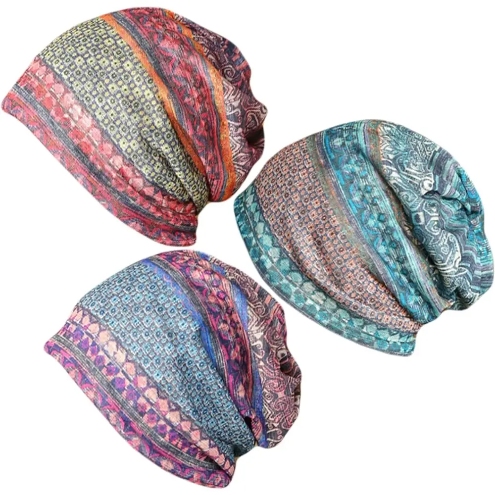 Women's 3-Piece Slouchy Beanie Head Wraps, Stretch Turban with Tassel Design, All-Season Hat for Sports & Cancer Patients
