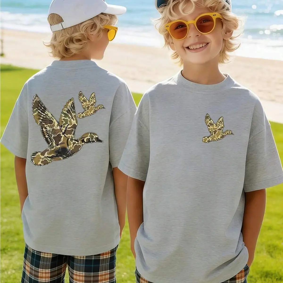 Camouflage Mallard Ducks, Outdoor Hunting, Nature Elements, Retro Illustration Graphic Toddler shirt / Country Boy Kids Shirt / South shirt, Hunting Season Toddler Shirt, Ideal For Little Hunters