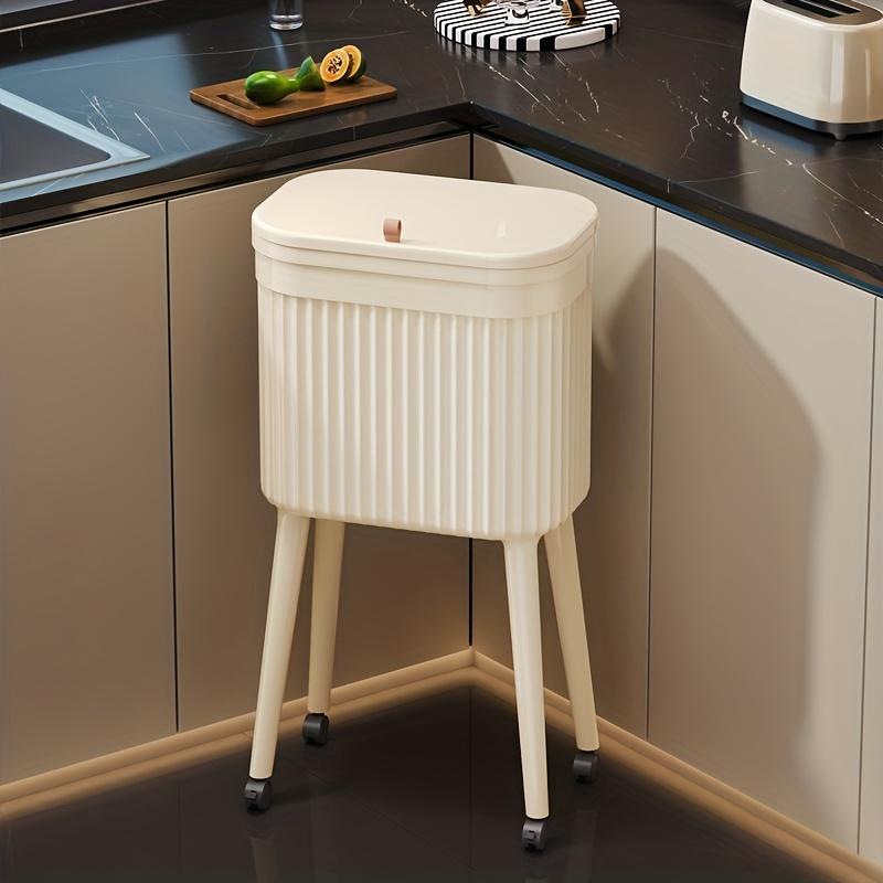 16L Tall Standing Kitchen Trash Can with Lid & 360° Wheels, Retro Cream/Red Rolling Garbage Bin with Dual Inner Buckets & Odor-Proof Seal, Elevated Legs Slim Gap Trash Can for Kitchen, Office & Home Organization 16L Tall Standing Kitchen Trash Can with Lid & 360° Wheels, Retro Cream/Red Rolling Garbage Bin with Dual Inner Buckets & Odor-Proof Seal, Elevated Legs Slim Gap Trash Can for Kitchen, Office & Home Organization