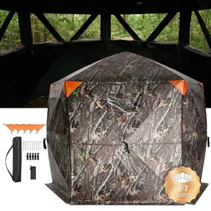 VEVOR Hunting Blind, 288 See Through Ground Blind, 6-7 Person Pop Up Deer Blind for Hunting with Carrying Bag, Portable Resilient Hunting Tent, 4 Horizontal Windows for Turkey and Deer Hunting