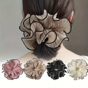 2026 New 4Pcs Elegant Pleated Hair Scrunchies - Chic Solid Color, Delicate Floral, Elastic Bands for Women Daily Wear